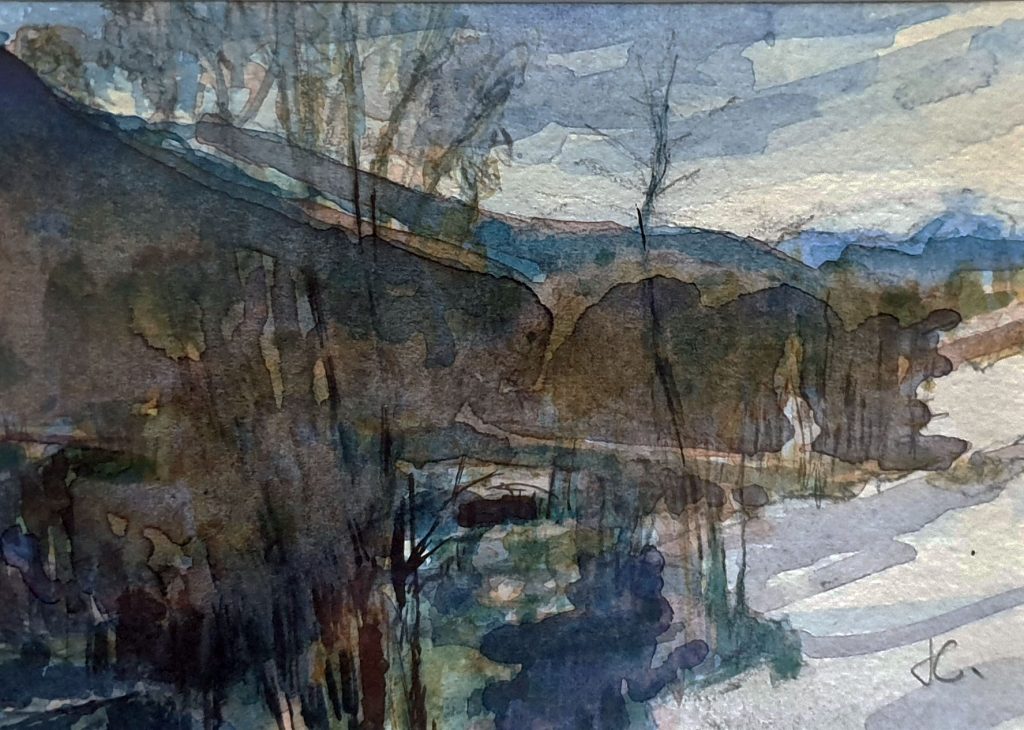 Janina Cebertowicz - River at Twilight – Poland - watercolour 10x15cm SOLD