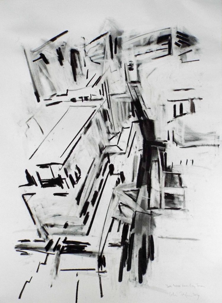 Colin Taylor - York Street from City Tower - charcoal and white pastel, unframed, size: 76x56cm SOLD