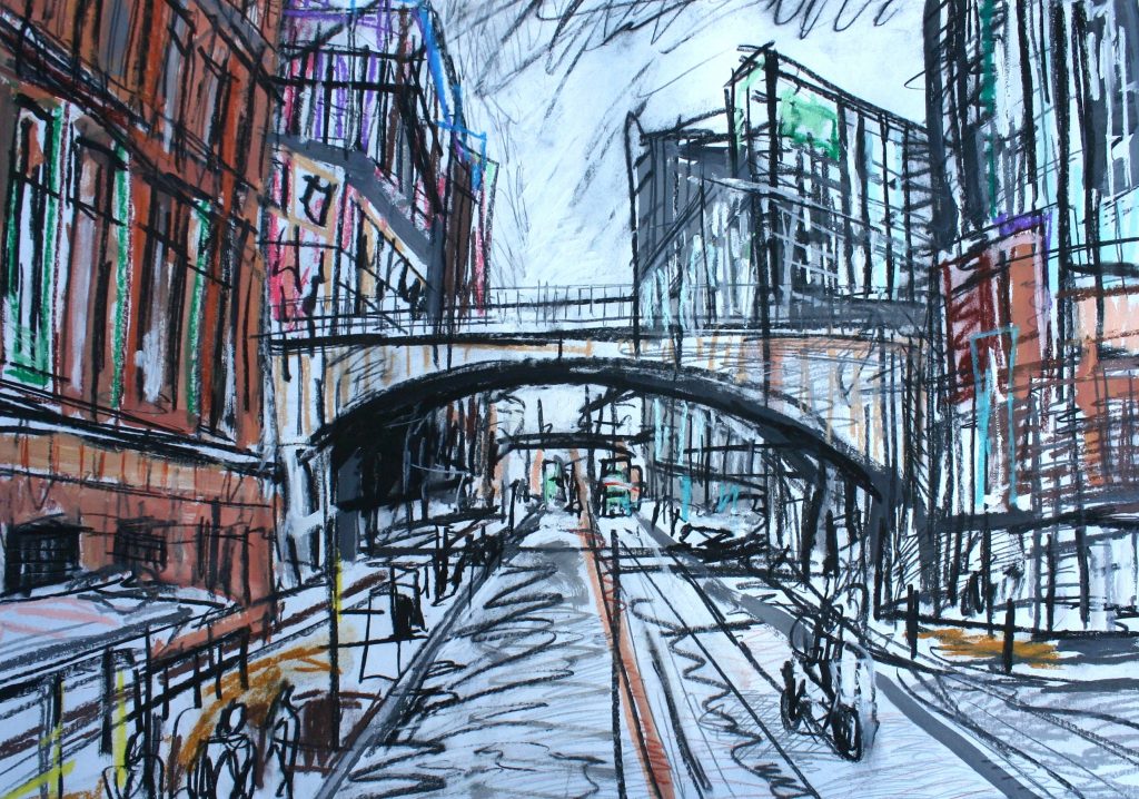 Matthew Thompson - Another Bus Home, Oxford Road - mixed media on paper, size: 60x85cm £895