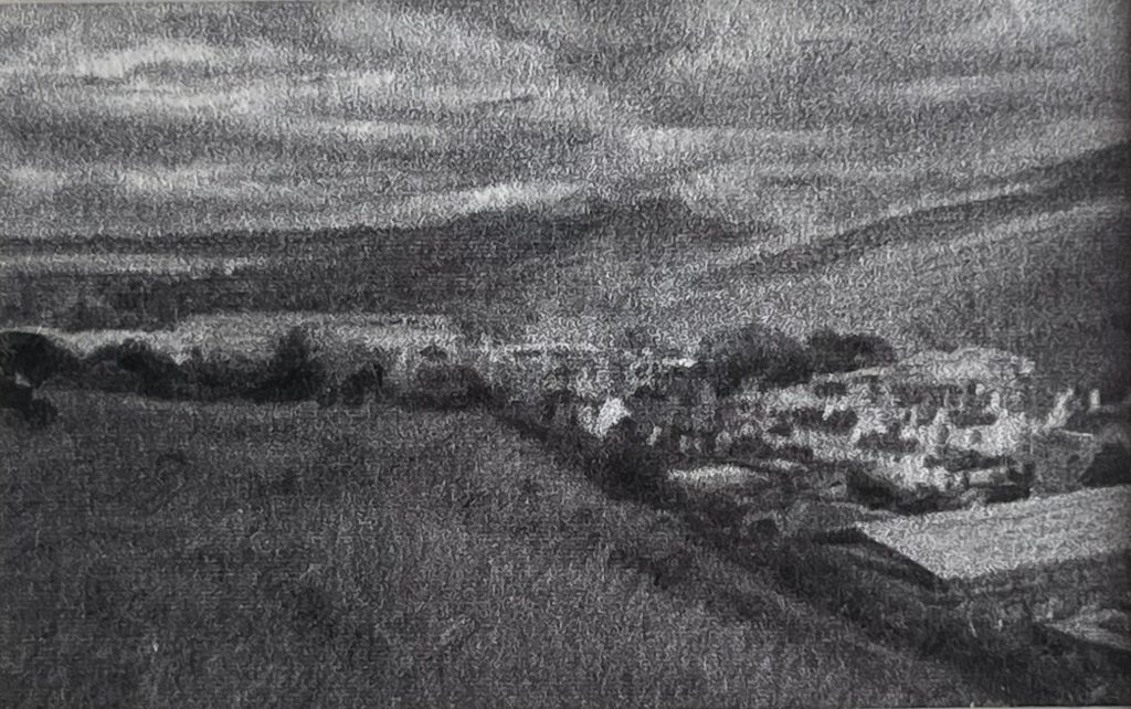 Darren Baker - Edinburgh View 2 - charcoal and pencil 3.4x5.4cm