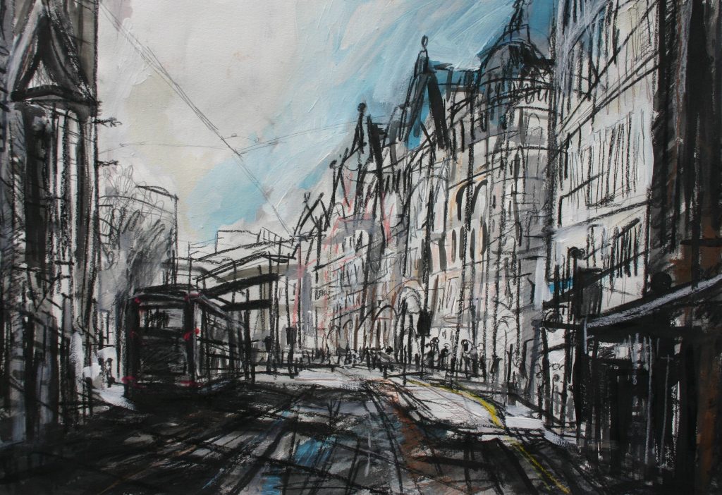 Matthew Thompson - Shade next to Manchester Town Hall - mixed media on paper, size: 65x95cm £995