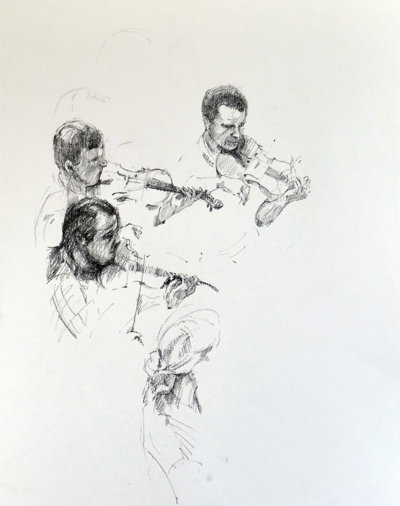 Janina Cebertowicz - Warsaw Philharmonic String Section 2 - charcoal 60x42cm £200
