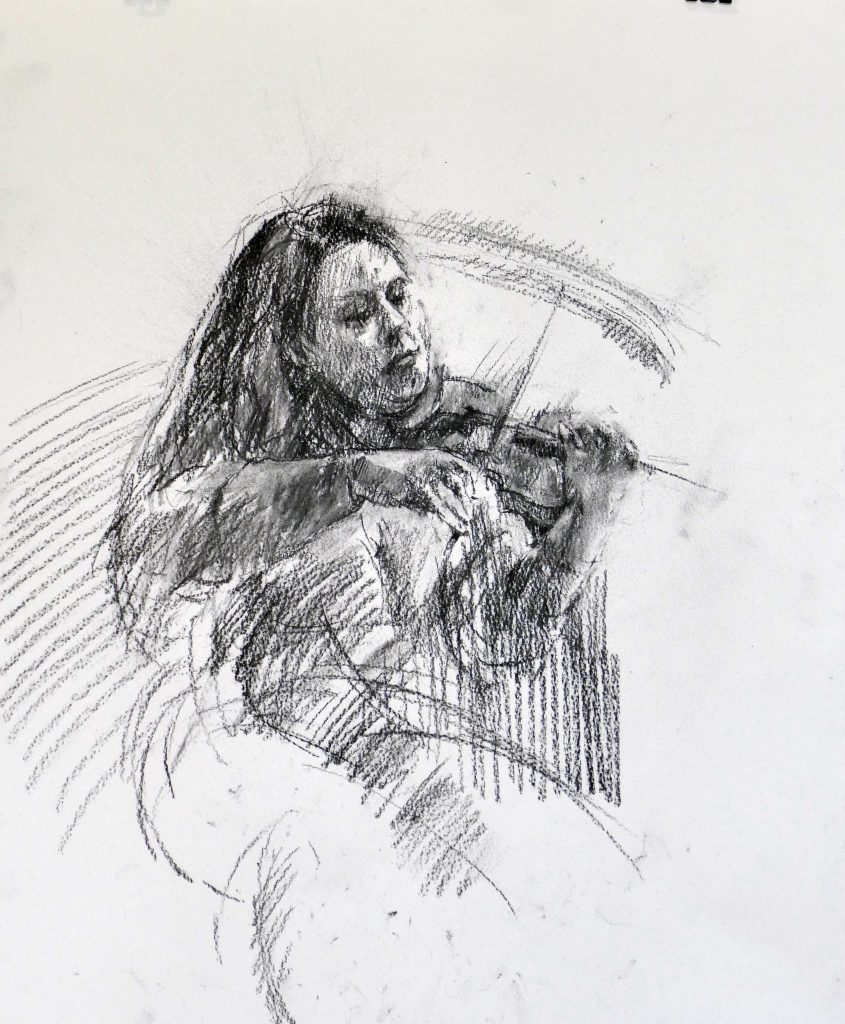 Janina Cebertowicz - Warsaw Philharmonic String Section Ewa Marczyk - charcoal 38x51cm