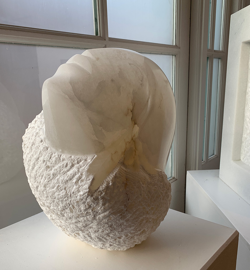 Dawn Rowland - Keeping My Head Above the Clouds - Italian alabaster, size: 36x21x26cm £12,500