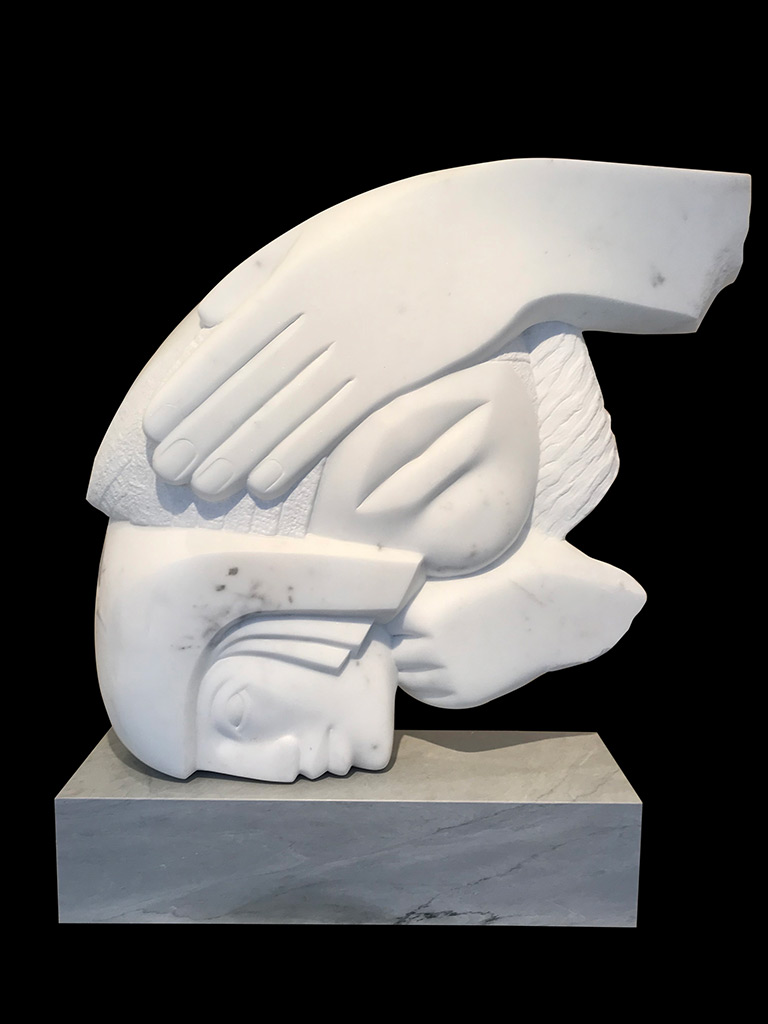Dawn Rowland - So Much More Than We Were Before - Statuario marble, size: 89x80x22cm £35,000