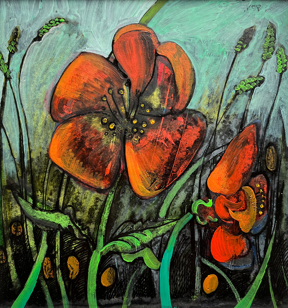 Geoffrey Key - Flowerheads with Grass - mixed media, size: 18x18cm £2,000