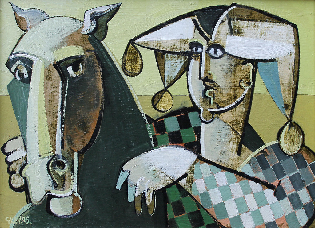 Geoffrey Key - Horse and Jester - oil on board, size: 30x40cm SOLD
