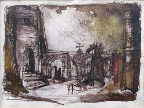 John Piper - Untitled - ink, pencil and watercolour, signed and dated '69, size: 10x14cm £3,500