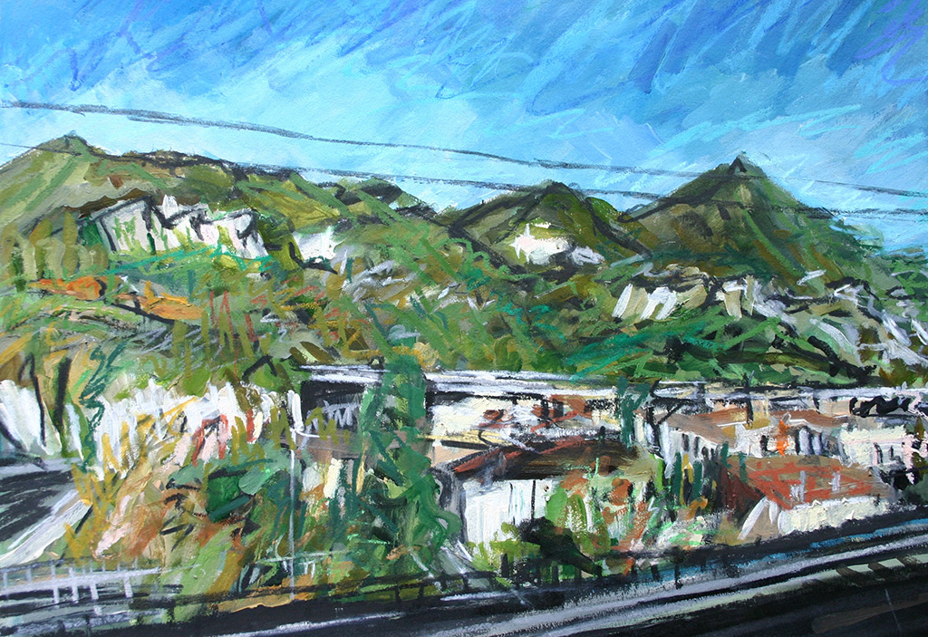 Matthew Thompson - Between Florence & Pisa from Train - mixed media on paper, unframed size: 35x50cm £525