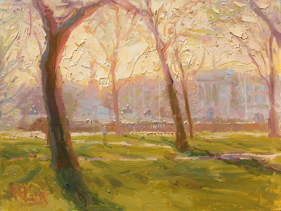 Norman Long - The Palace from Green Park - 30.5x46cm, oil on board, £750