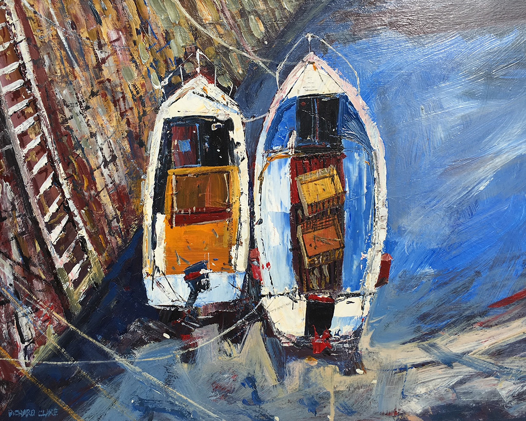 Richard Clare - Boats at Crail Harbour, Scotland - acrylic on board, size: 50x40cm £750
