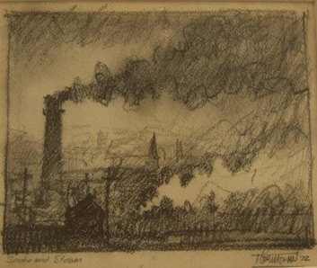 Trevor Grimshaw - No.6 Smoke and Steam 1972 - charcoal and pencil, unframed, size: 14x15cm SOLD