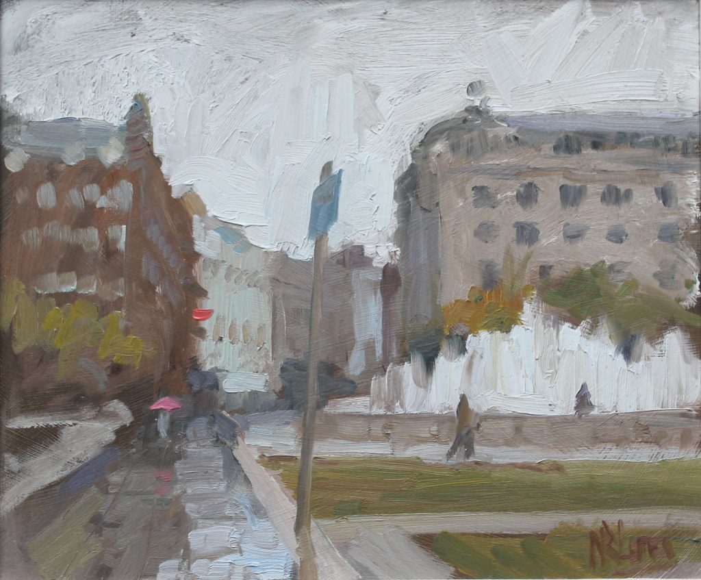 Norman Long - Piccadilly Gardens - oil on board, 24.5x30cm £595