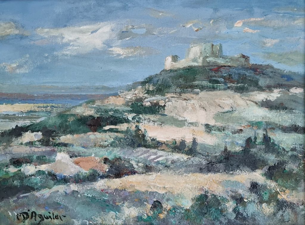 Michael D'Aguilar - Chateau Languedoc - oil on board, 28.5x40cm £1,300