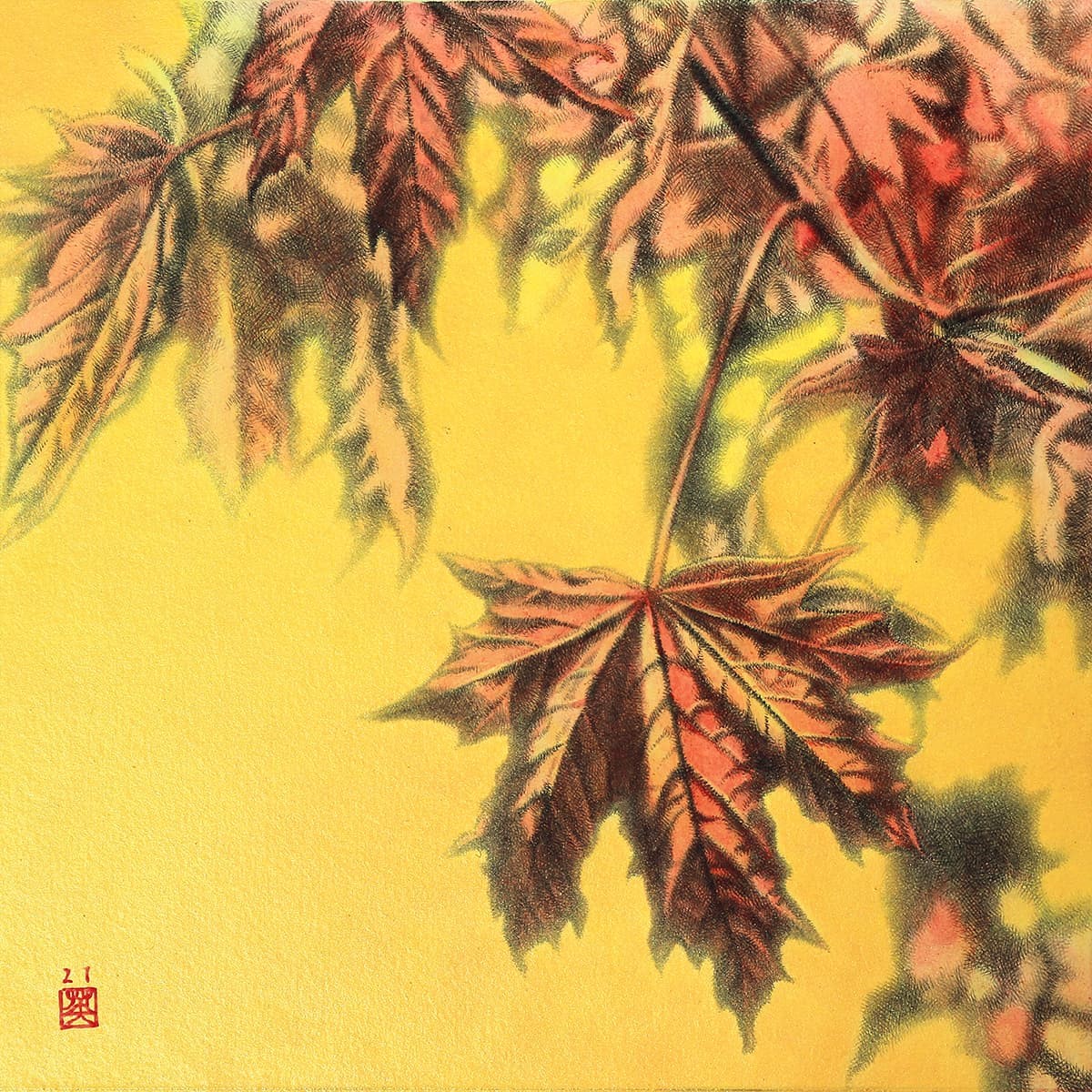 Hideyuki Sobue - Kaede - Japanese sumi ink, acrylic colour, acrylic gold on paper, 20x20cm £900