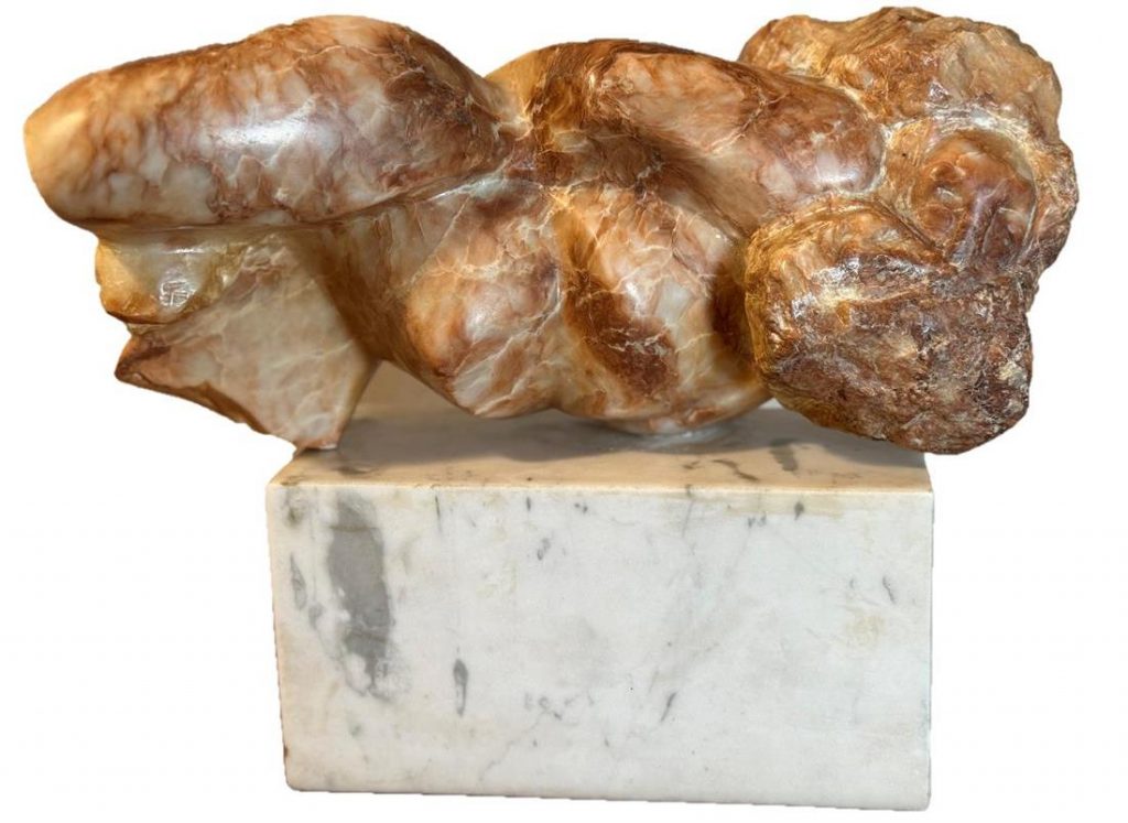 Dawn Rowland - Reclining Moses - alabaster, size including base: 20.5x25x18cm £4,250
