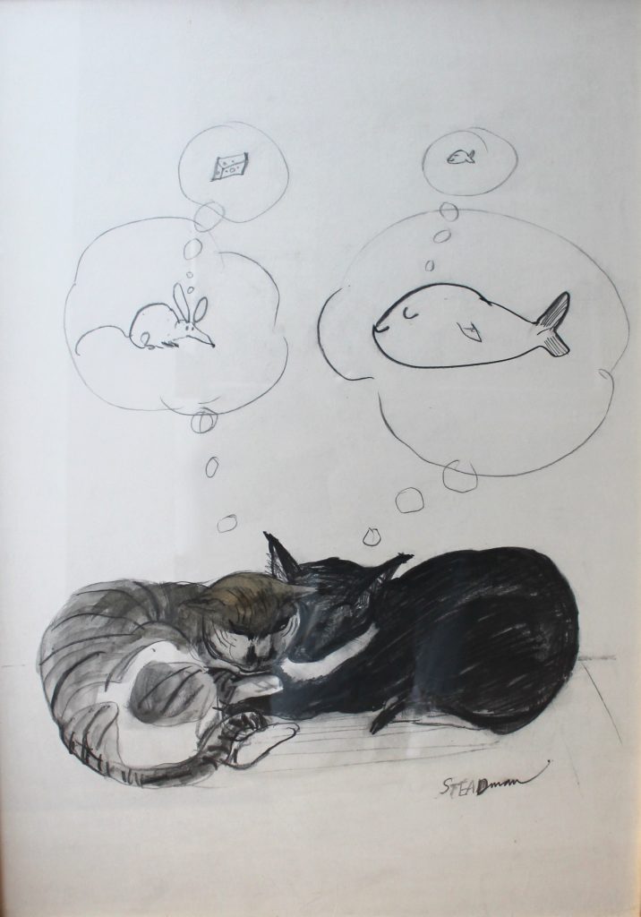 Ralph Steadman - Cats Dreaming - original drawing, charcoal and wash 76x54cm £7000