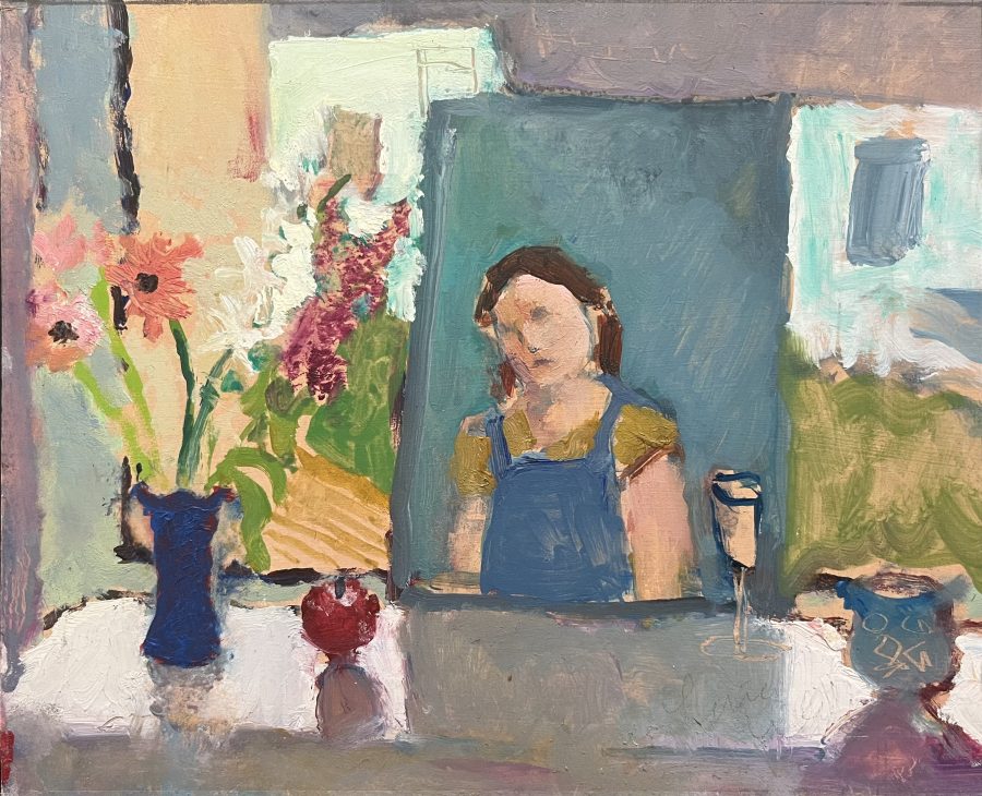 Gina Ward – Self Portrait – Oil on board, 18 x 22cm £385  Unframed