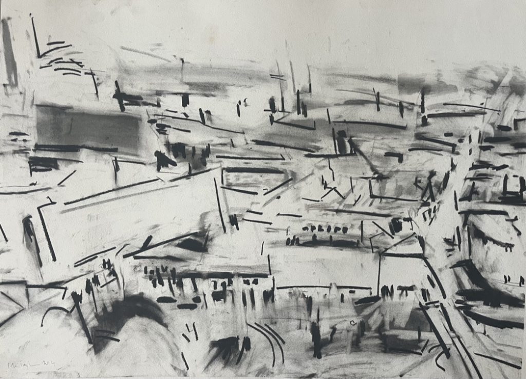 Colin Taylor - North from City Tower - Charcoal on Arches Paper, 56x76cm £585