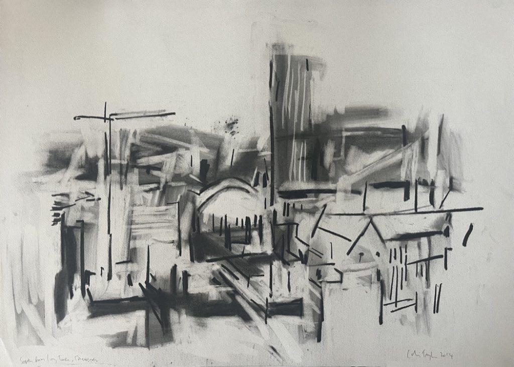 Colin Taylor - South from City Tower, Manchester - Charcoal on Arches Paper, 56x76cm £585