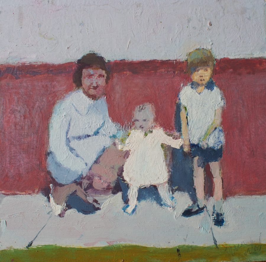 Gina Ward - Family Group - oil on board 19x19.5cm unframed £325