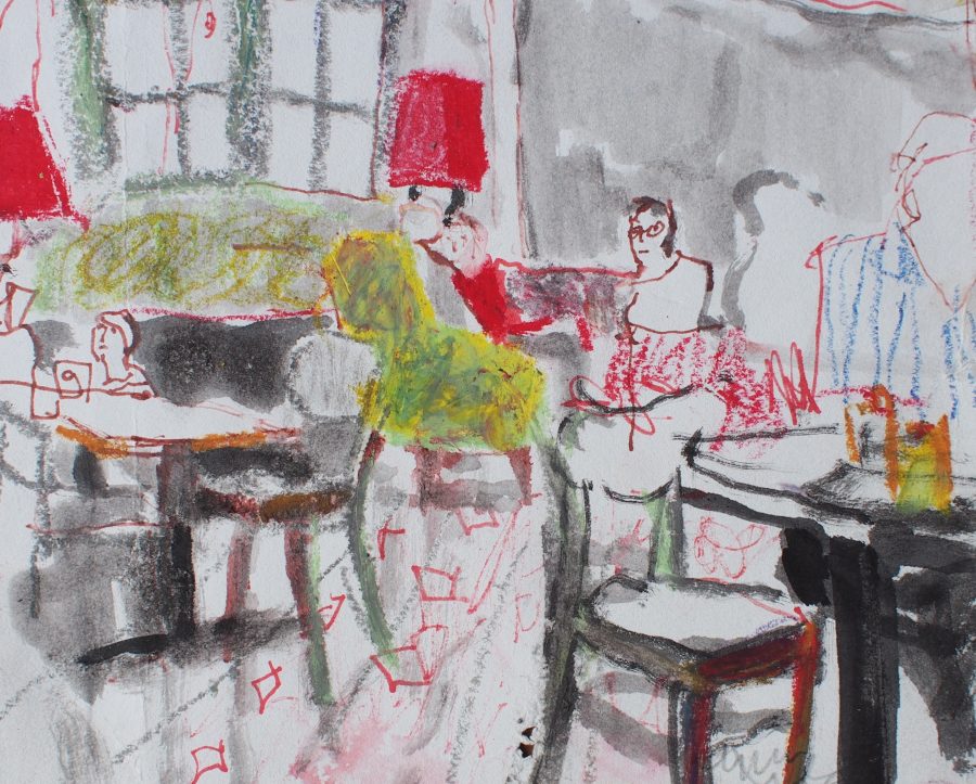 Gina Ward - Art Gallery Café, Birmingham II - Mixed Media 15x19.5cm unframed £175