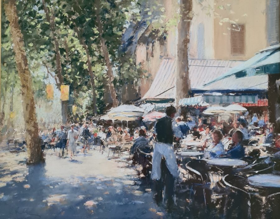 Bob Richardson - Cafe on the Cours Mirabeau, Aix en Provence – pastel 44x55cm £3850 Bob Richardson - Cafe on the Cours Mirabeau, Aix en Provence – pastel 44x55cm £3850