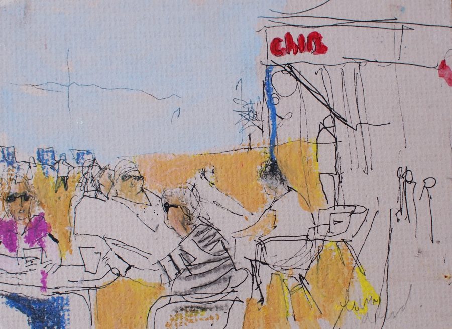 Gina Ward - Chips - mixed media on board 15.5x20.5cm unframed	£195