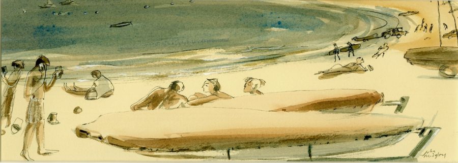 Julia Midgley - Evening Beach/Covered Boats - Watercolour and Ink 12x34cm Framed £580 Julia Midgley - Evening Beach/Covered Boats - Watercolour and Ink 12x34cm Framed £580