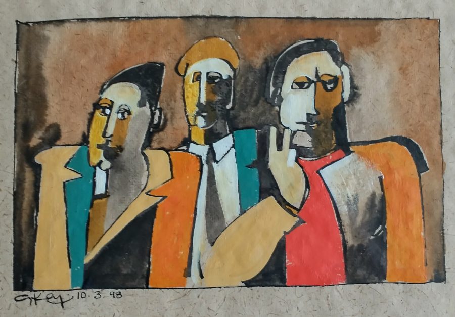 Goeffrey Key - Figures Watching - 1998 mixed media, 20x30cm £3000 Goeffrey Key - Figures Watching - 1998 mixed media, 20x30cm £3000