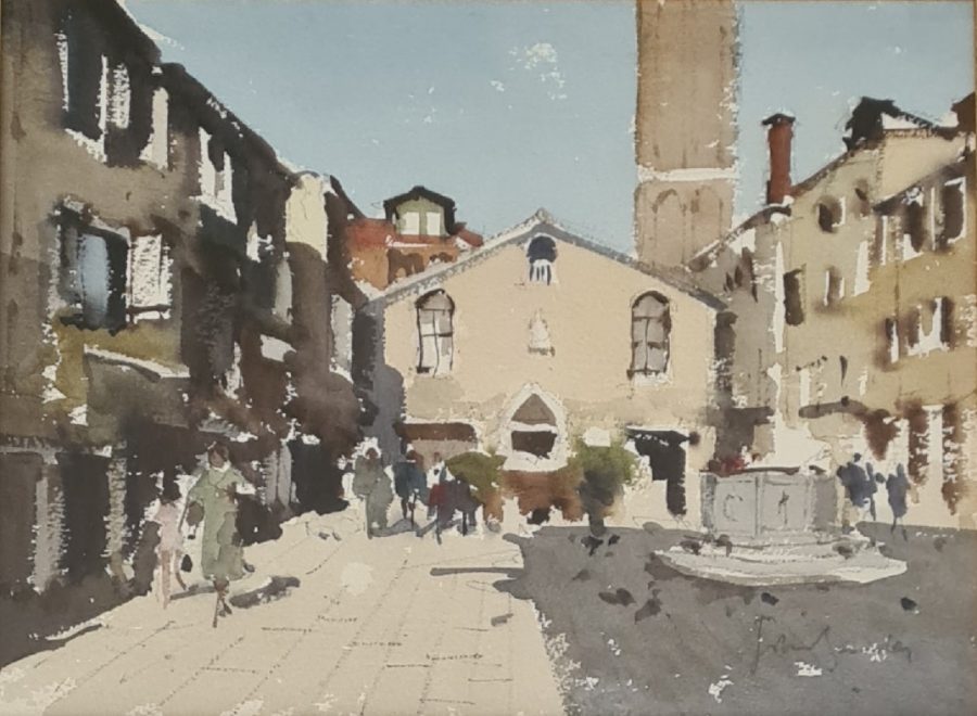 John Yardley RI – Town Square – watercolour 23x33cm £585 John Yardley RI – Town Square – watercolour 23x33cm £585