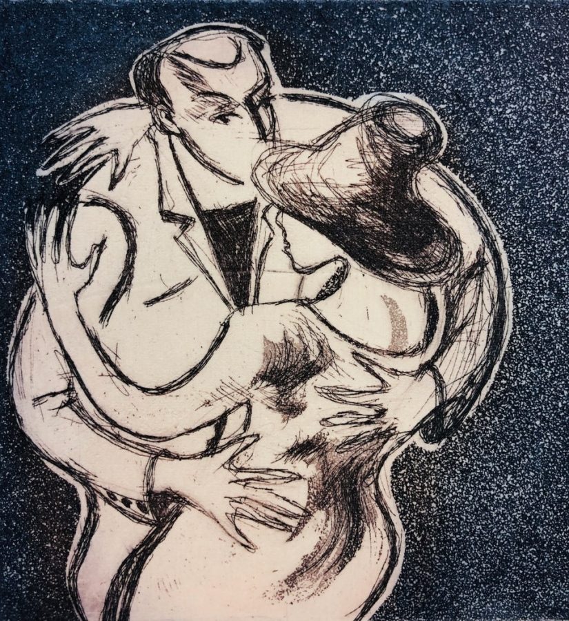 Julia Midgley - Lets Dance - Etching and Aquatint (2/50) 32.5x29cm 9.5x10cm Framed/Unframed £220/£180 Julia Midgley - Lets Dance - Etching and Aquatint (2/50) 32.5x29cm 9.5x10cm Framed/Unframed £220/£180