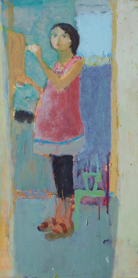 Self Portrait at the Easel - Oil on board 40x22cm unframed £550