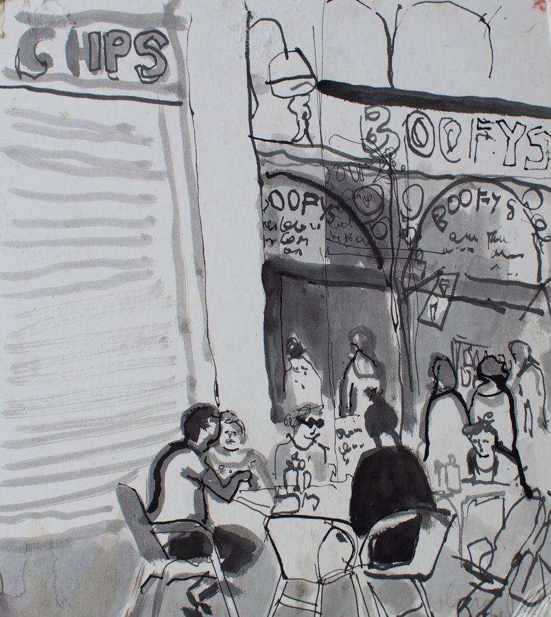 Gina Ward - Eating Alfresco- Ink and Wash 27x24cm unframed £250