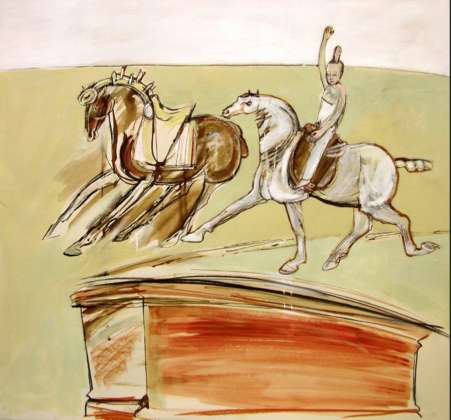 Julia Midgley - Escape from Plinth - Acrylic & Pastel 65x70cm Framed £1,800 Julia Midgley - Escape from Plinth - Acrylic & Pastel 65x70cm Framed £1,800