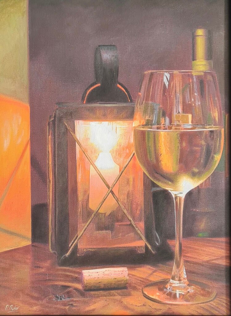 Darren Baker - Candlelit Wine - oil on canvas 30x23cm &pound;6000