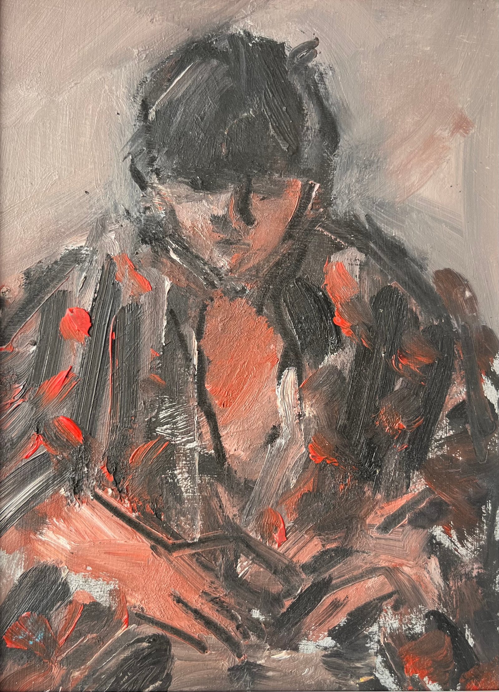 Ghislaine Howard - Cordelia in Black and Red - Acrylic on board 20x15cm &pound;495