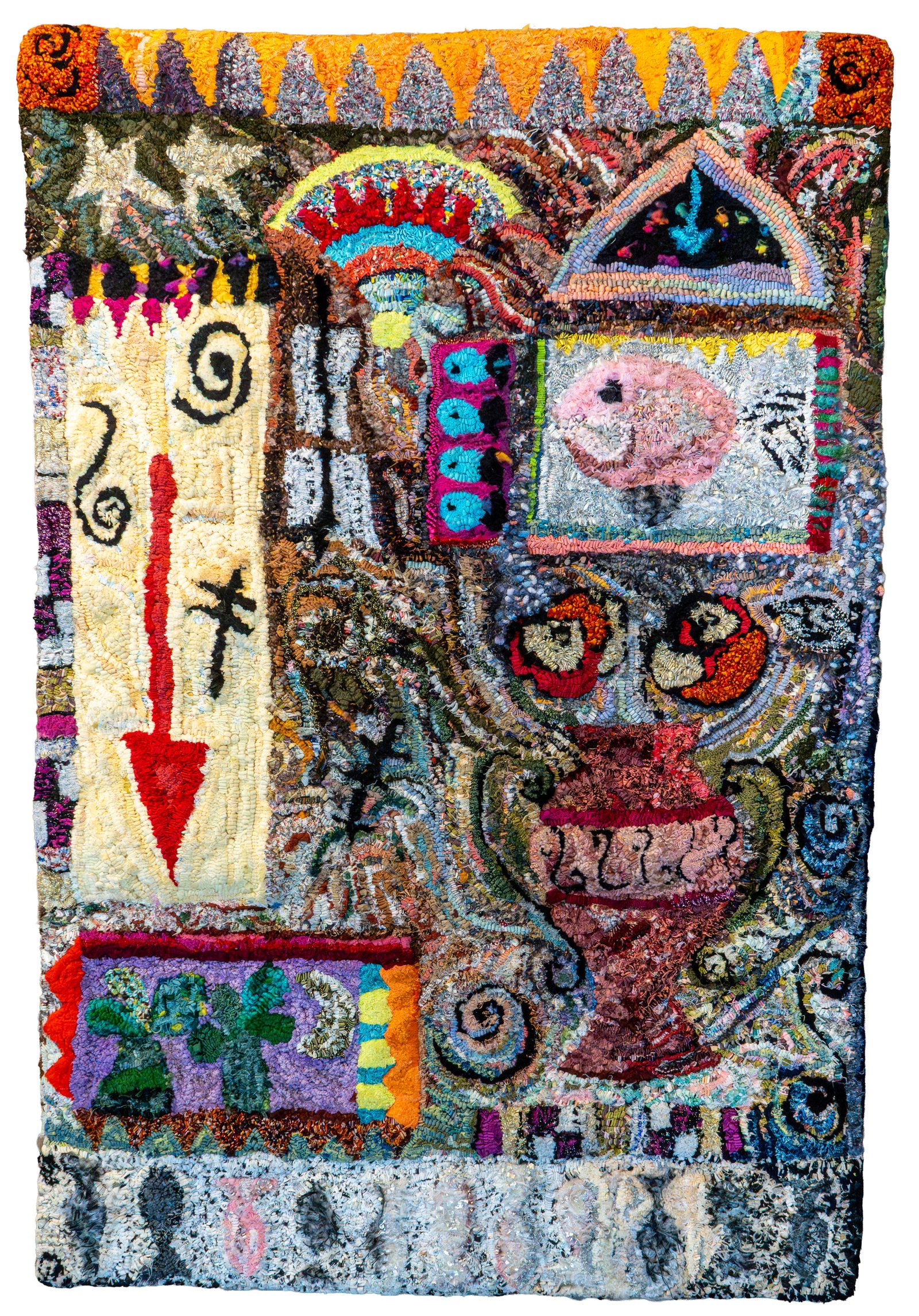 Lynne Stein - Fishes and Roses - Gun-tufted textile 112x74cm - £4700 Lynne Stein - Fishes and Roses - Gun-tufted textile. 112x74cm - £4,700