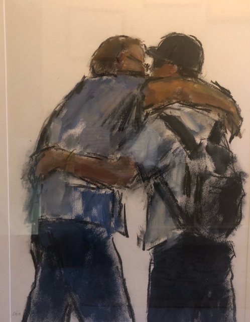 Ghislaine Howard - Embracing Manchester: Man in a Blue Tee Shirt - 71x54cm (92x71cm including frame) Oil and charcoal on paper (Museum Quality Glass) £1,750 Ghislaine Howard - Embracing Manchester Man in a Blue Tee Shirt - 28x21” (36x28” including frame) Oil and charcoal on paper (Museum Quality Glass) £1,750