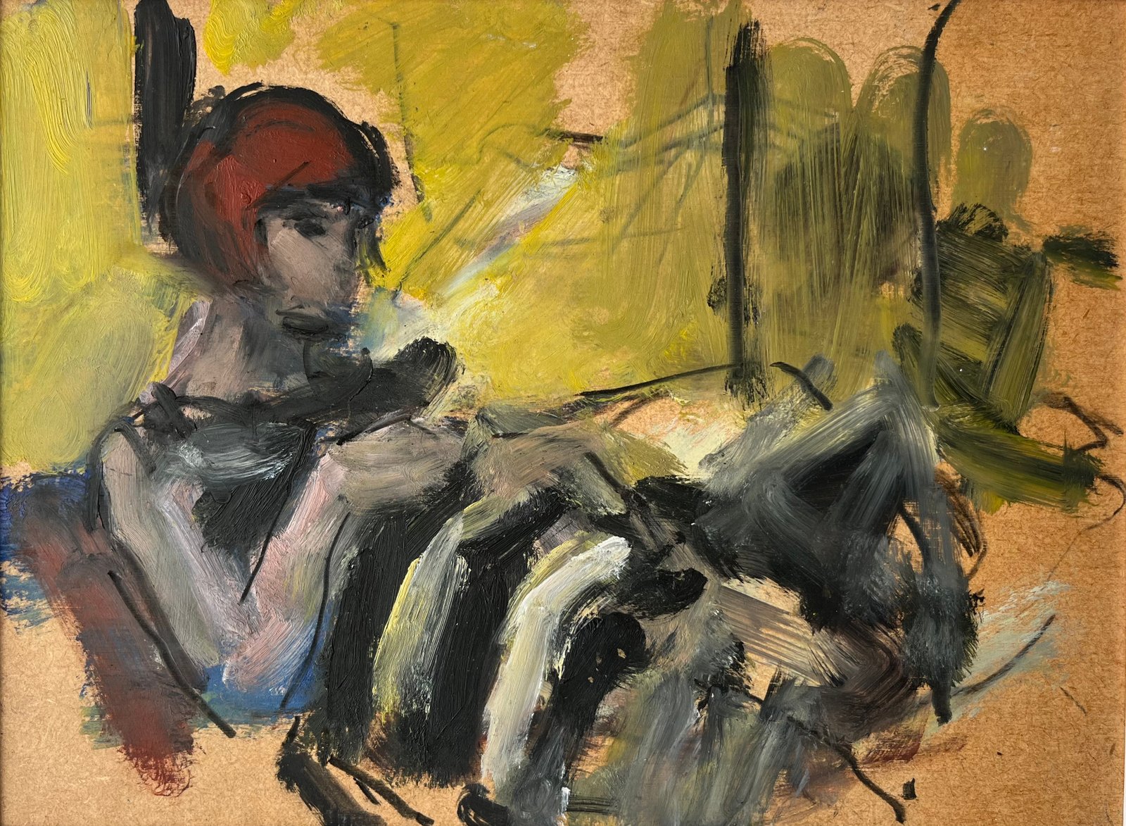 Ghislaine Howard - Rebecca in Stripes - acrylic on board 23x30.5cm &pound;950
