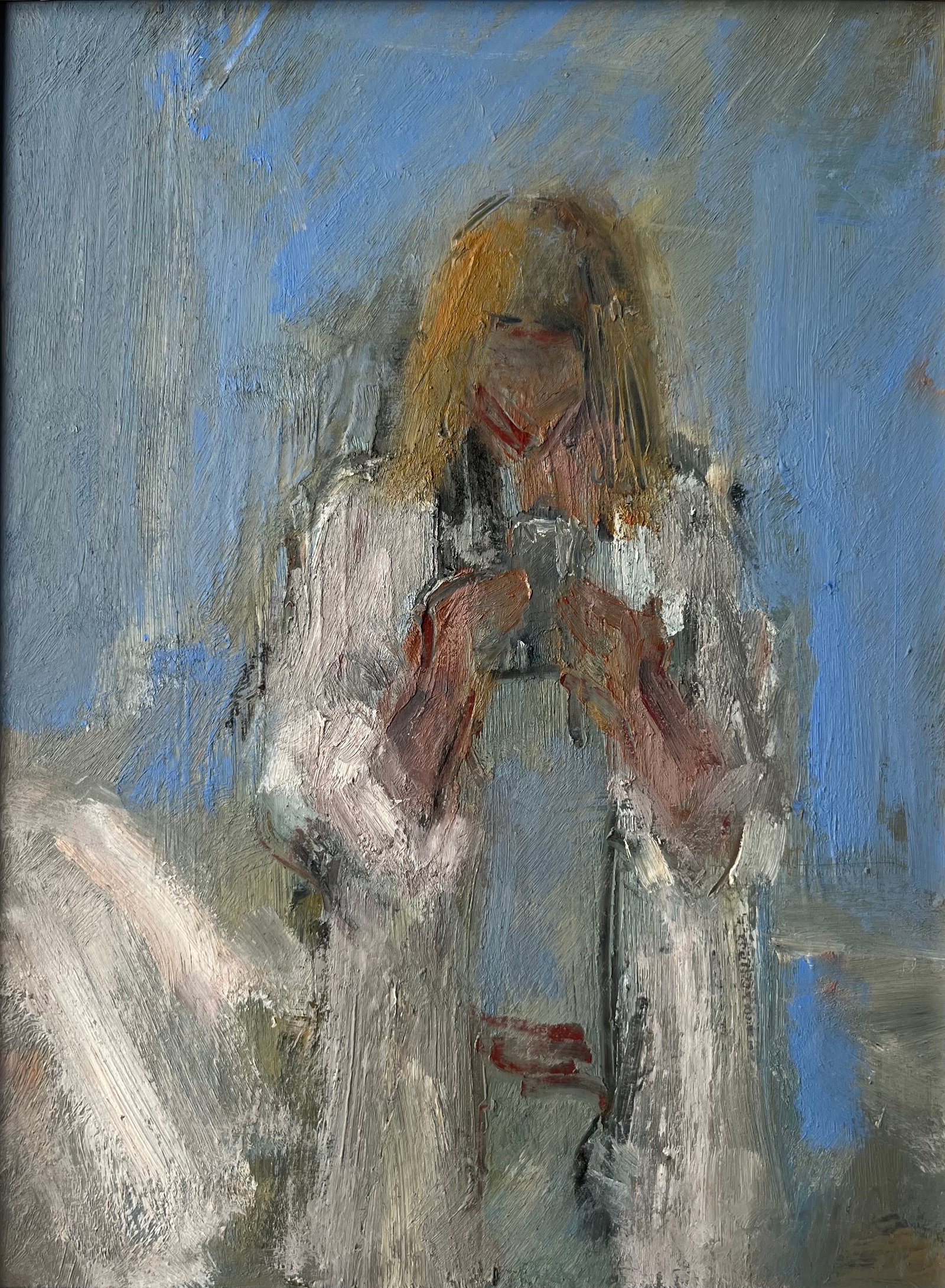 Ghislaine Howard - Self Portrait in White - acrylic on board 20x15cm &pound;495